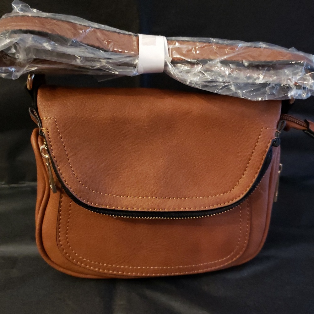 LAVANI COGNAC CROSSBODY SADDLE BAG PURSE